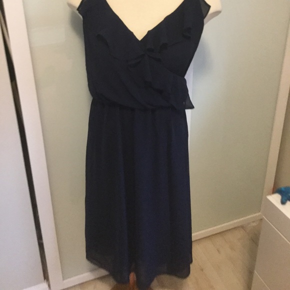 NWT Chaps by Ralph Lauren Navy Chiffon Midi Dress - Picture 2 of 5